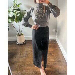 Vintage Balloon Sleeve Cotton-Metallic Silver Turtleneck NewportNews S